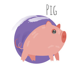 Chinese horoscope icon. Sticker with cute sacred animal symbol of asian oriental new year. China pig mascot for social media and web. Cartoon flat vector illustration isolated on white background