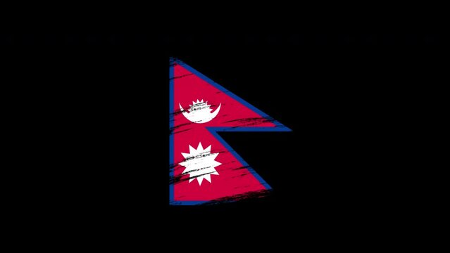4K Paint Brush Nepal Flag with Alpha Channel. Waving Brushed Nepalese Banner. Transparent Background Texture Fabric Pattern High Detail.