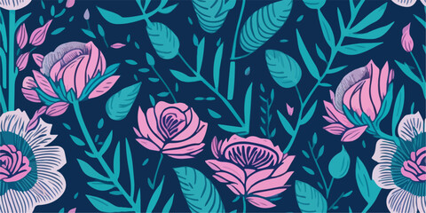 Floral Delight: Vector Illustration Featuring Pink Roses Pattern