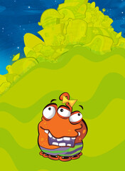 Cartoon funny colorful scene of cosmos galactic alien ufo isolated illustration for children