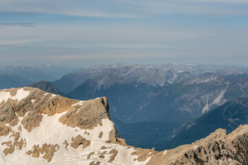 View from mount Zugspitze summit near Garmisch-Partenkirchen, Bavaria, Germany and Tyrol, Austria...