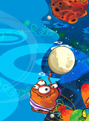 Cartoon funny colorful scene of cosmos galactic alien ufo isolated illustration for children