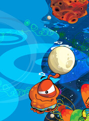 Fototapeta premium Cartoon funny colorful scene of cosmos galactic alien ufo isolated illustration for children
