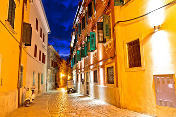 Fototapeta na wymiar Old stone street of Rovinj evening view, Istria, Croatia