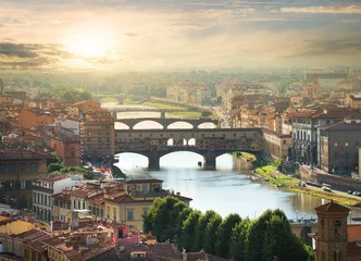 Fotobehang Firenze View on the bridges of Florence at sunrise