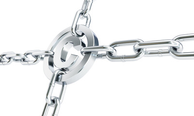 Fototapeta premium chain links metal copyright sign 3d Illustrations on a white background