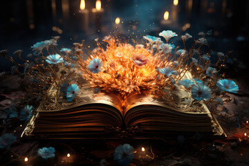 a book with the gleaming light from its cover