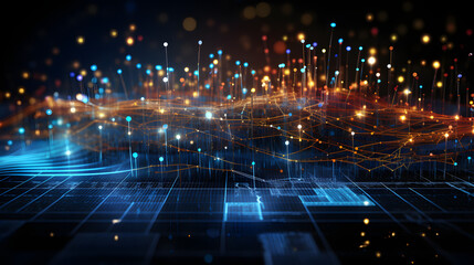 Business inteligence technology abstract background. Binary code algorithms deep learning.