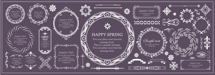 高級感のあるビンテージ調のフレームデザインセット　罫線　枠　ウエディング　ビンテージ　アンティーク	
