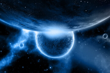 Obraz na płótnie Canvas 3D render of an abstract space scene with fictional planets