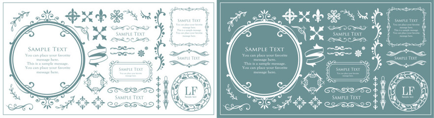 高級感のあるビンテージ調のフレームデザインセット　罫線　枠　ウエディング　ビンテージ　アンティーク	
