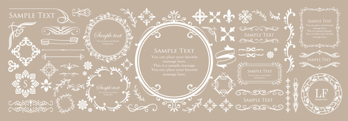 高級感のあるビンテージ調のフレームデザインセット　罫線　枠　ウエディング　ビンテージ　アンティーク	
