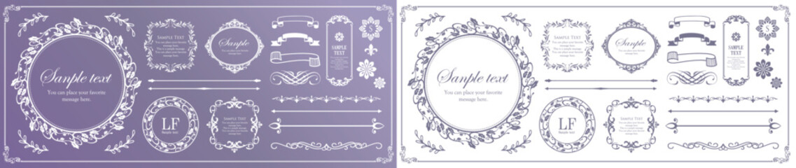 高級感のあるビンテージ調のフレームデザインセット　罫線　枠　ウエディング　ビンテージ　アンティーク	
