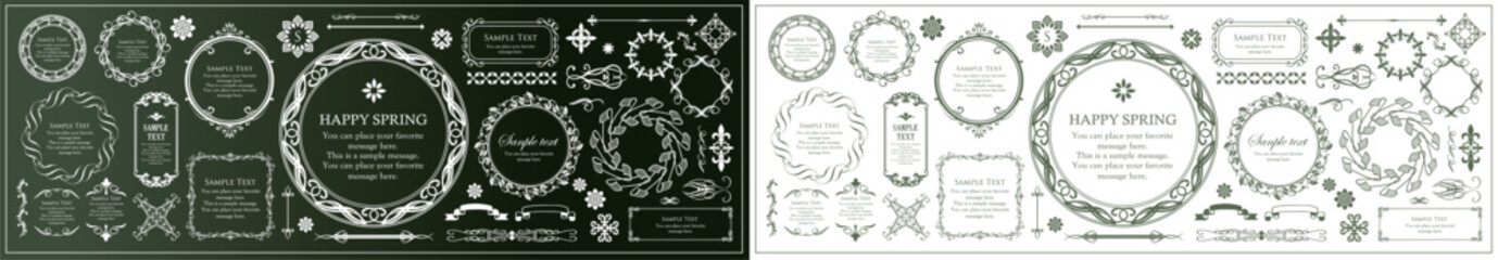 高級感のあるビンテージ調のフレームデザインセット　罫線　枠　ウエディング　ビンテージ　アンティーク	
