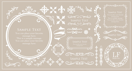 高級感のあるビンテージ調のフレームデザインセット　罫線　枠　ウエディング　ビンテージ　アンティーク	
