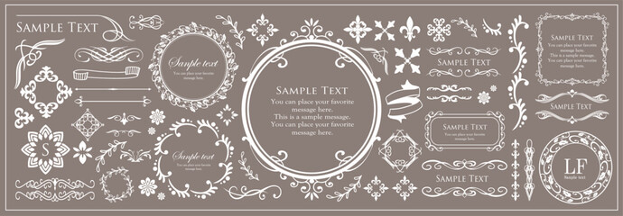 高級感のあるビンテージ調のフレームデザインセット　罫線　枠　ウエディング　ビンテージ　アンティーク	
