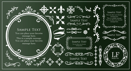 高級感のあるビンテージ調のフレームデザインセット　罫線　枠　ウエディング　ビンテージ　アンティーク	
