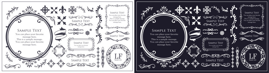 高級感のあるビンテージ調のフレームデザインセット　罫線　枠　ウエディング　ビンテージ　アンティーク	
