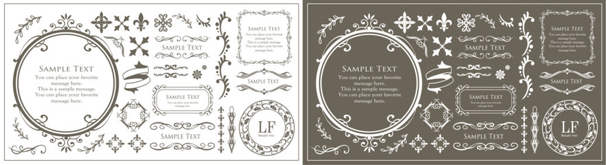 高級感のあるビンテージ調のフレームデザインセット　罫線　枠　ウエディング　ビンテージ　アンティーク	
