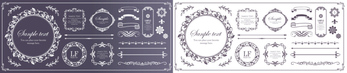 高級感のあるビンテージ調のフレームデザインセット　罫線　枠　ウエディング　ビンテージ　アンティーク	
