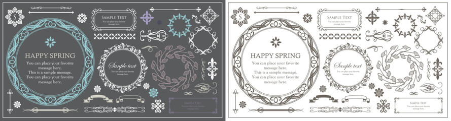 高級感のあるビンテージ調のフレームデザインセット　罫線　枠　ウエディング　ビンテージ　アンティーク	
