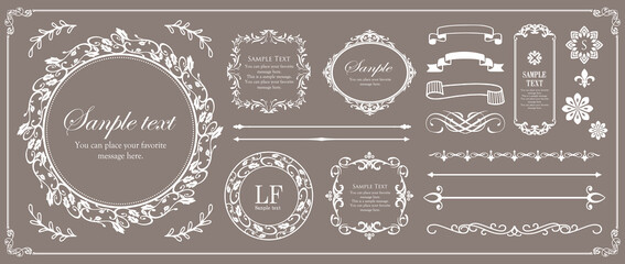 高級感のあるビンテージ調のフレームデザインセット　罫線　枠　ウエディング　ビンテージ　アンティーク	
