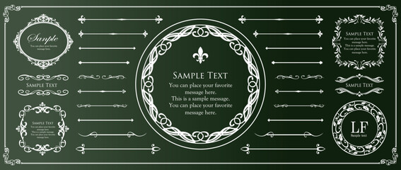 高級感のあるビンテージ調のフレームデザインセット　罫線　枠　ウエディング　ビンテージ　アンティーク	
