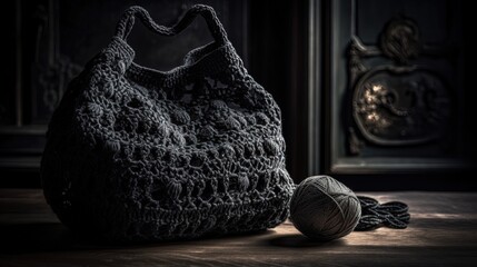 Black crochet bag. Generative AI - obrazy, fototapety, plakaty