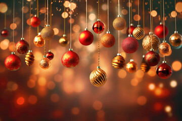 Christmas red and gold hanging ornaments Generative AI.