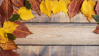 Obraz premium Autumn background, autumn leaves on a wooden background, Generative AI