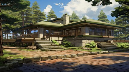 Obraz premium Pavilion in the park. AI generated art illustration.