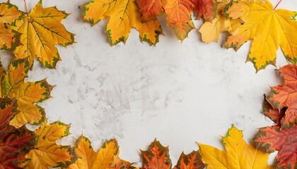 Naklejka na ściany i meble Autumn background, autumn leaves on a concrete background, Generative AI