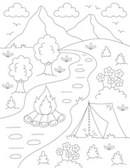 camping coloring page. you can print it on 8.5x11 inch paper