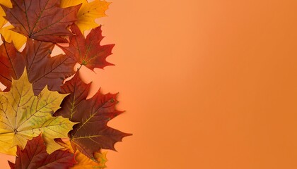 Fototapeta premium Autumn background, autumn leaves on an orange background, Generative AI
