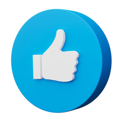 Thumb up, Like icon. Social media sign, technology design banner on transparent background. 3D render illustration.