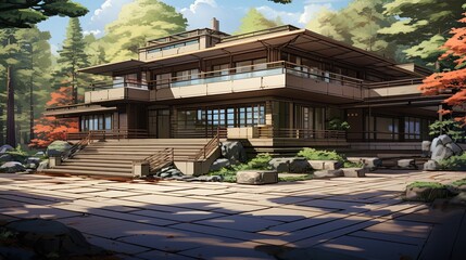 Obraz premium Pavilion in the park. AI generated art illustration.