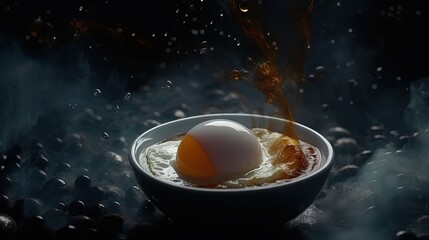 Poached eggs. Fried eggs dish. Generative AI