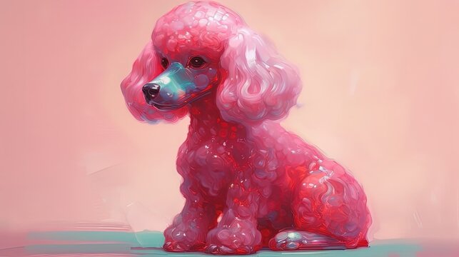 Pink poodle dog. In style of vector illustration. Generative AI