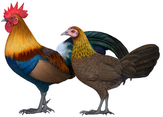 セキショクヤケイのつがいのイラスト