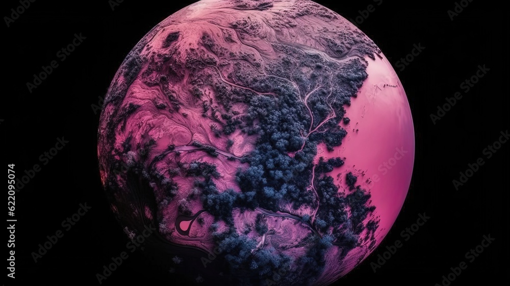 Wall mural view from above on extraterrestrial fictional planet. fictional generative ai