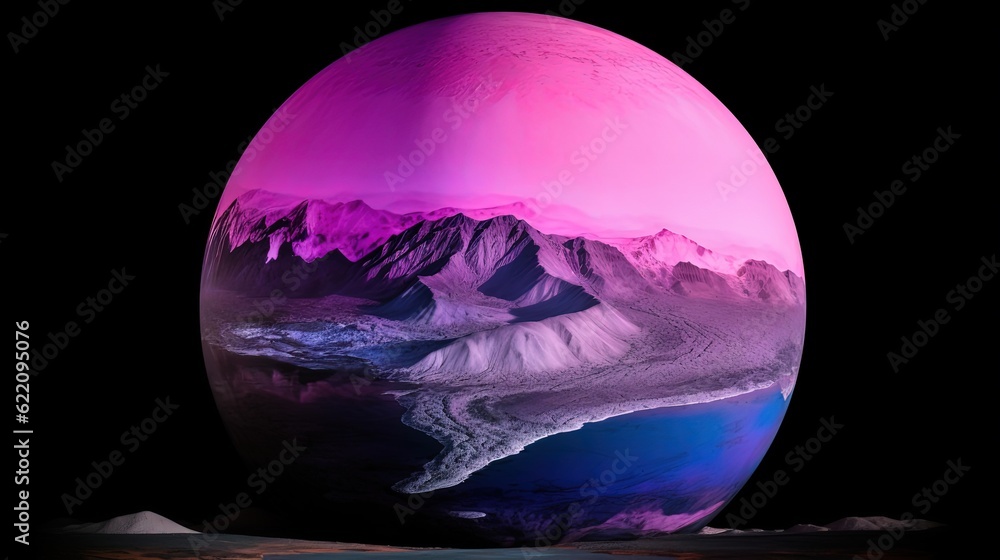 Wall mural view from above on extraterrestrial fictional planet. fictional generative ai