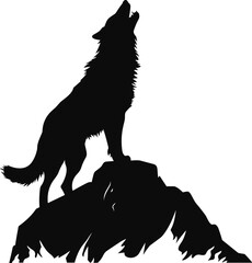 Howling Wolf Silhouette Vector icon, logo, sign isolated on white background. Vector illustration - obrazy, fototapety, plakaty