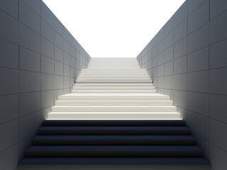 Empty white stairs in pedestrian subway. 3D rendering