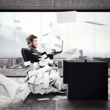 Desperate man in office for too many e-mail. 3D Rendering