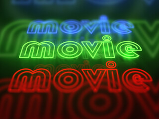 Movie neon glowing sign set isolated on black background