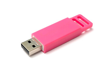 Pink usb flash drive on white
