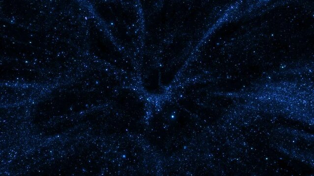 Blue abstract futuristic sparkling cosmic star dust particle loop background. 3D animation design backplate with copy space. Space exploration and technology stage backdrop with magic pixie dust.