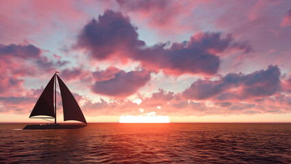 Sailing yacht in the sea at sunset