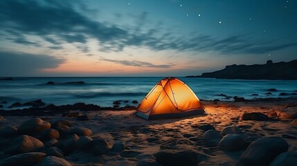 Camping tent under the beautiful night sky