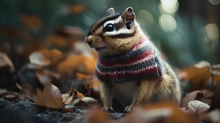 Chipmunk in sweater. Close-up. Generative AI